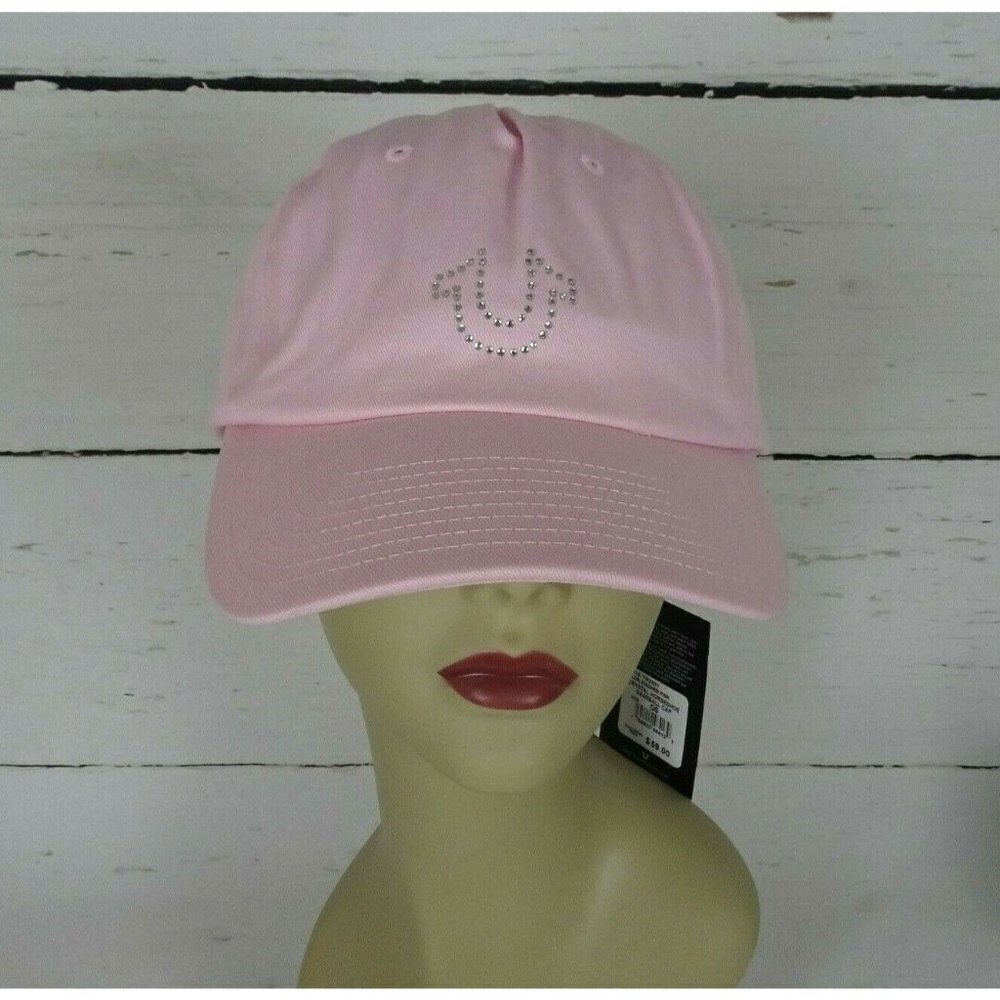 New True Religion Pink Baseball Cap Hat Crystal Horseshoe Logo Bling Minimalist